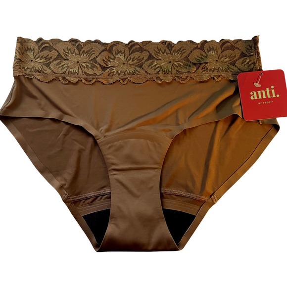 ANTI X PROOF Lace Trim Mid Rise Leak Resistant Brief Java S - Picture 1 of 3